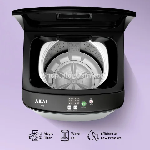 Akai 7.5Kg, 5 Star, Fully Automatic Top Load Washing Machine, Plastic Lid, Inox Grey, AFT-75DGPP 3