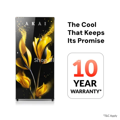 Akai 190L, 1 Star, Single Door Direct Cool Refrigerator (Glass Model Golden Flower) (AKDD2102-GGFB) 5