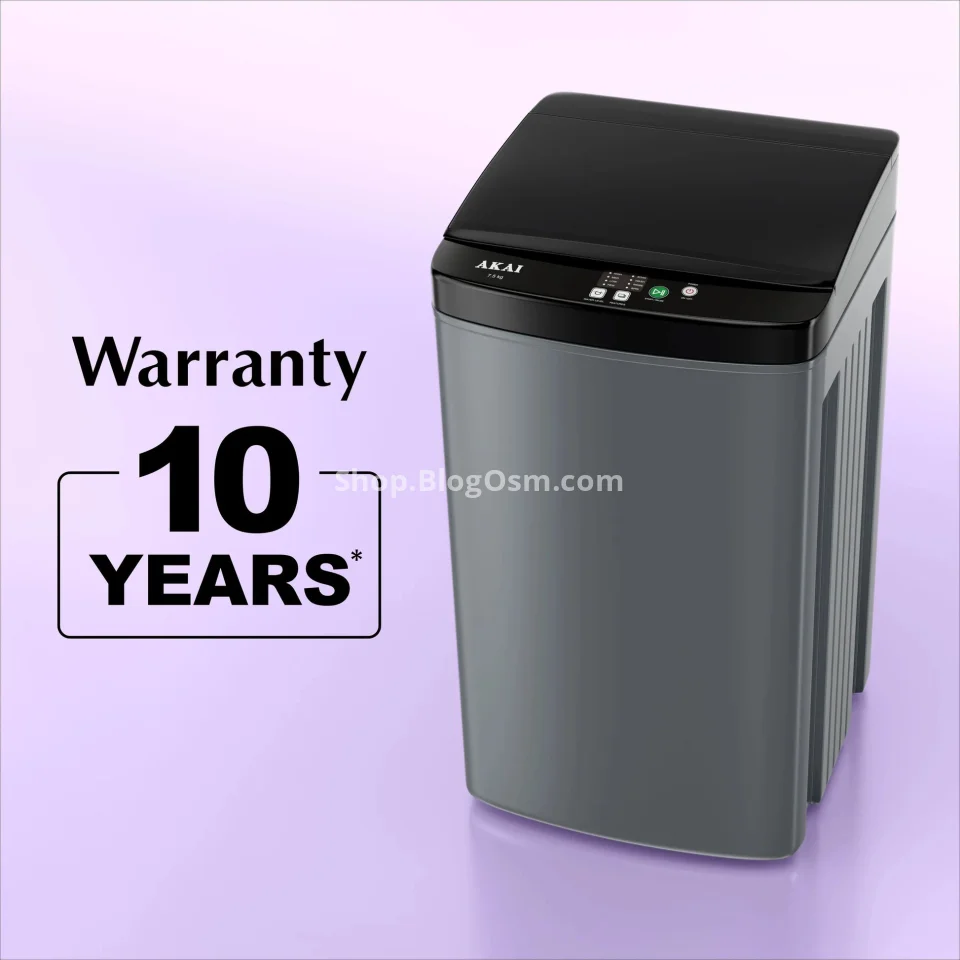 Akai 7.5Kg, 5 Star, Fully Automatic Top Load Washing Machine, Plastic Lid, Inox Grey, AFT-75DGPP